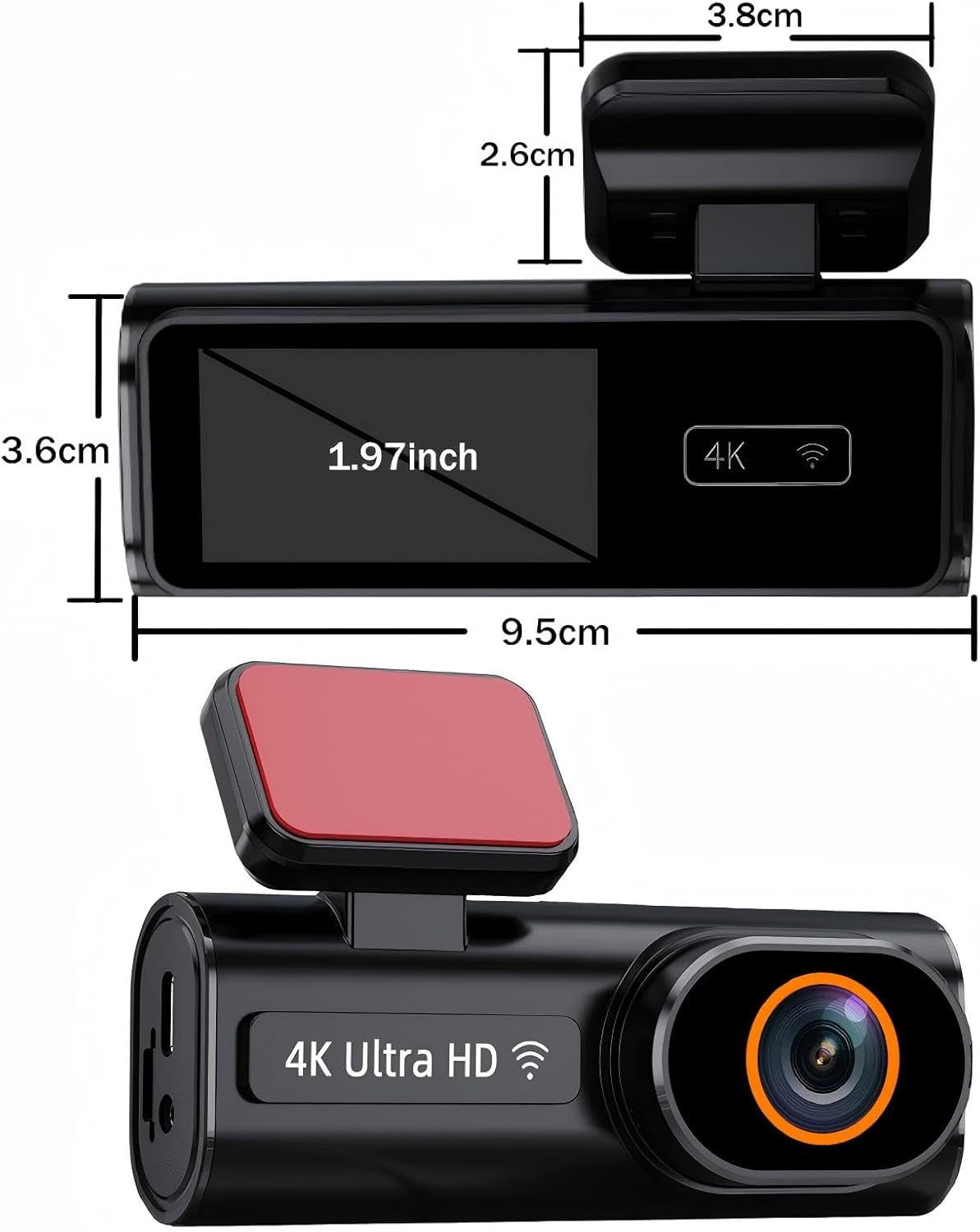 4K Dash Cam Front and Rear, 5.8Ghz Wifi Dash Camera for Cars with 64GB Card Included, 1.97" Screen Dash Cam with APP Control, G-Sensor, Loop Recording, WDR Night Vision, 24H Parking Monitor