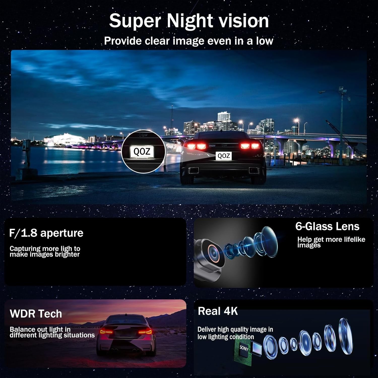 4K Dash Cam Front and Rear, 5.8Ghz Wifi Dash Camera for Cars with 64GB Card Included, 1.97" Screen Dash Cam with APP Control, G-Sensor, Loop Recording, WDR Night Vision, 24H Parking Monitor