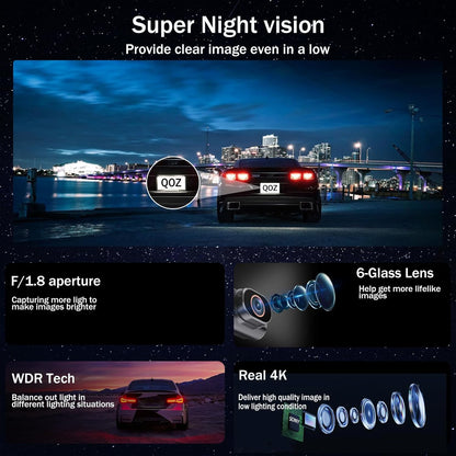 4K Dash Cam Front and Rear, 5.8Ghz Wifi Dash Camera for Cars with 64GB Card Included, 1.97" Screen Dash Cam with APP Control, G-Sensor, Loop Recording, WDR Night Vision, 24H Parking Monitor