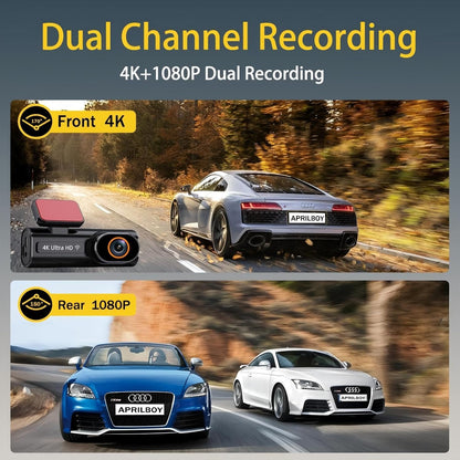 4K Dash Cam Front and Rear, 5.8Ghz Wifi Dash Camera for Cars with 64GB Card Included, 1.97" Screen Dash Cam with APP Control, G-Sensor, Loop Recording, WDR Night Vision, 24H Parking Monitor