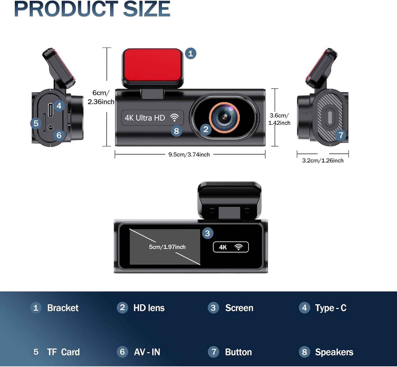 4K Dash Cam Front, 64GB Card Dash Camera for Cars, Built-In Wifi Mini Dashcam with WDR Night Vision, Loop Recording, G-Sensor, APP Control, 24 Hours Parking Monitor, 170°Wide Angle