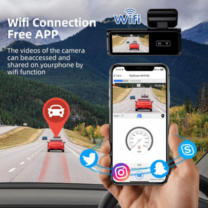 4K Dash Cam Front and Rear, 5.8Ghz Wifi Dash Camera for Cars with 64GB Card Included, 1.97" Screen Dash Cam with APP Control, G-Sensor, Loop Recording, WDR Night Vision, 24H Parking Monitor