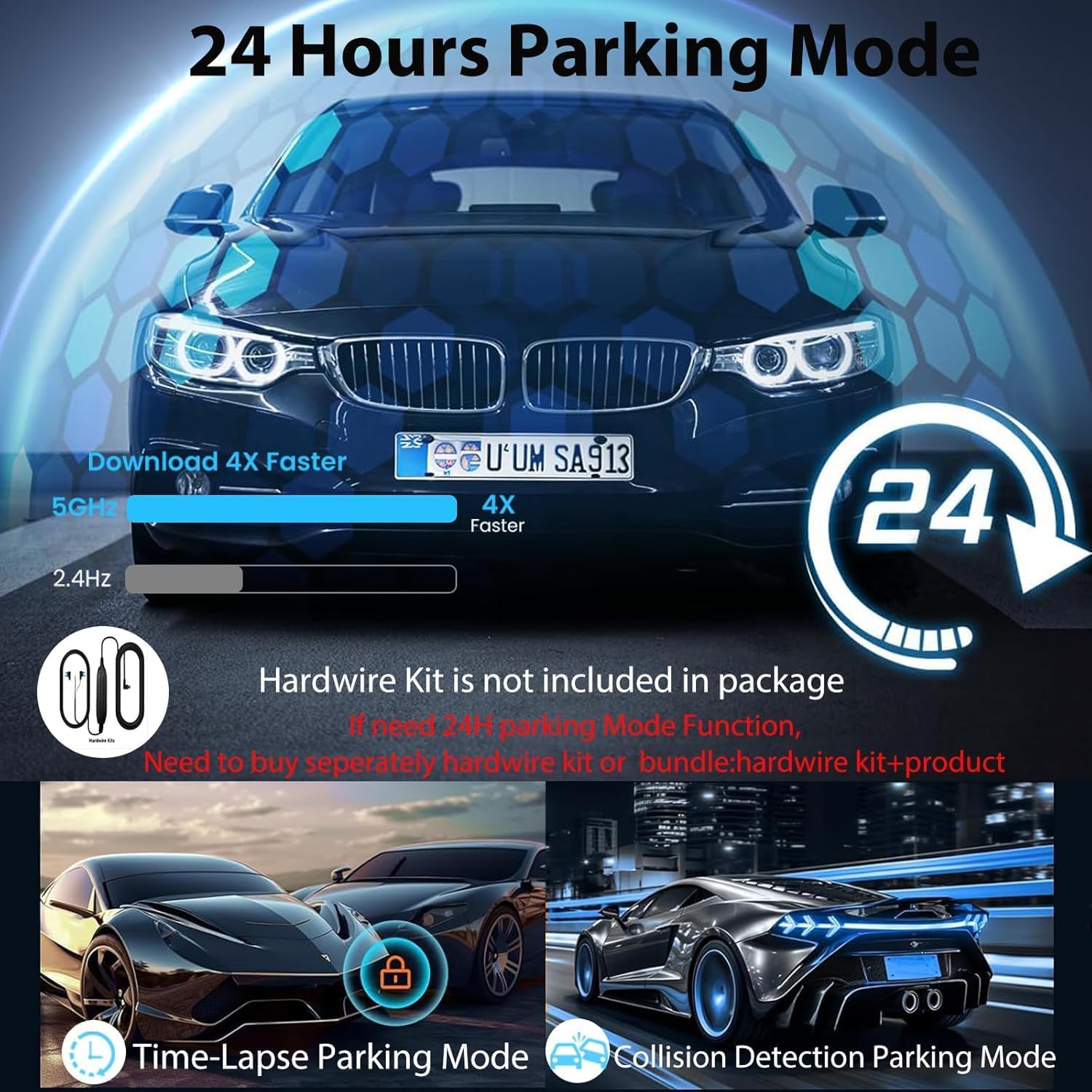 4K Dash Cam Front, 64GB Card Dash Camera for Cars, Built-In Wifi Mini Dashcam with WDR Night Vision, Loop Recording, G-Sensor, APP Control, 24 Hours Parking Monitor, 170°Wide Angle