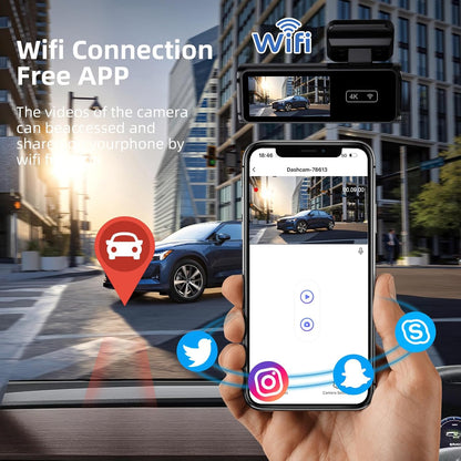 4K Dash Cam Front, 64GB Card Dash Camera for Cars, Built-In Wifi Mini Dashcam with WDR Night Vision, Loop Recording, G-Sensor, APP Control, 24 Hours Parking Monitor, 170°Wide Angle